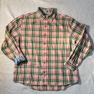 Vintage 1946 Preppy Plaid Button-Up Shirt Tropical Green Charleston Pink Lrg EUC